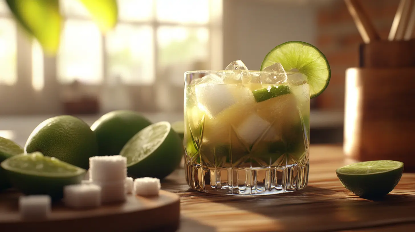 Classic Caipirinha cocktail with lime and sugar