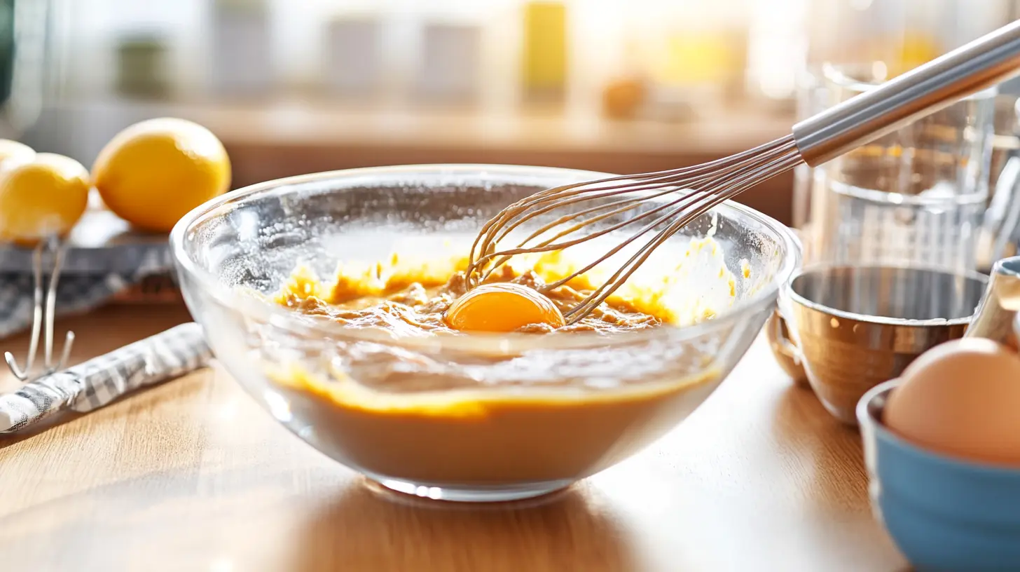 A bowl of brownie batter with an extra egg cracked into it.