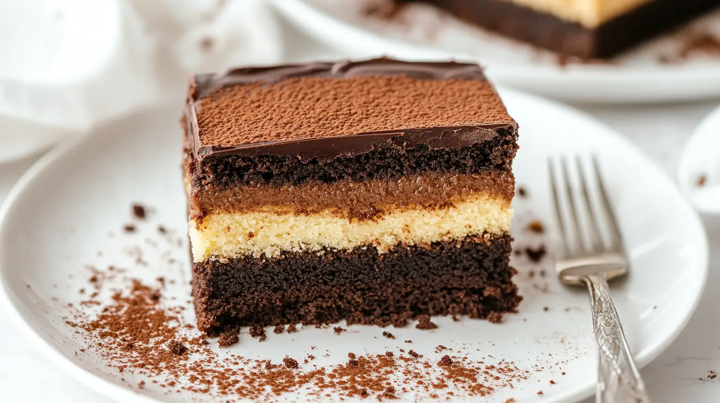 A brookie slice showing layers of brownie and cookie