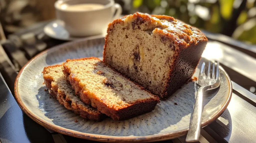 Sliced Gluten-Free Banana Bread on a Plate