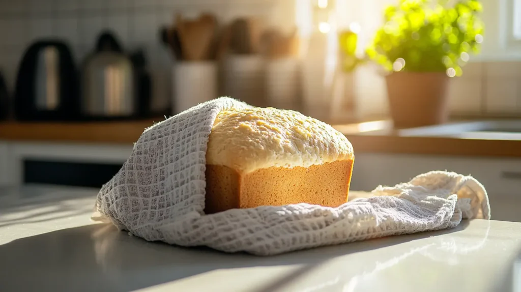 Cottage Cheese Bread wrapped in a kitchen towel